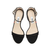 Black Suede Ankle Block Mid Heel Sandals