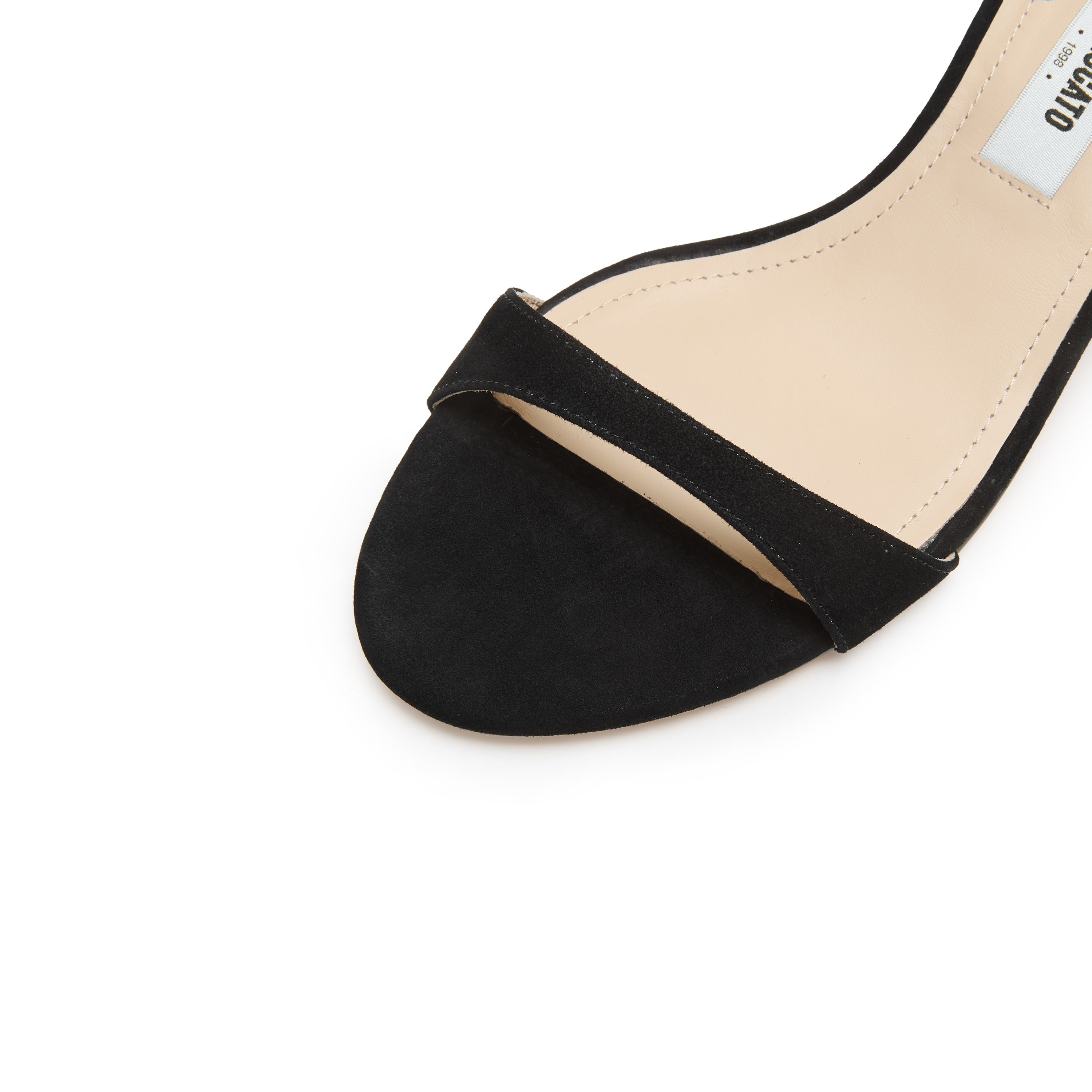 Black Suede Ankle Block Mid Heel Sandals