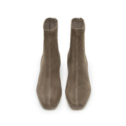 Grey Suede Soft Square-Toe Back-Zip Spool Heel Sock Boots