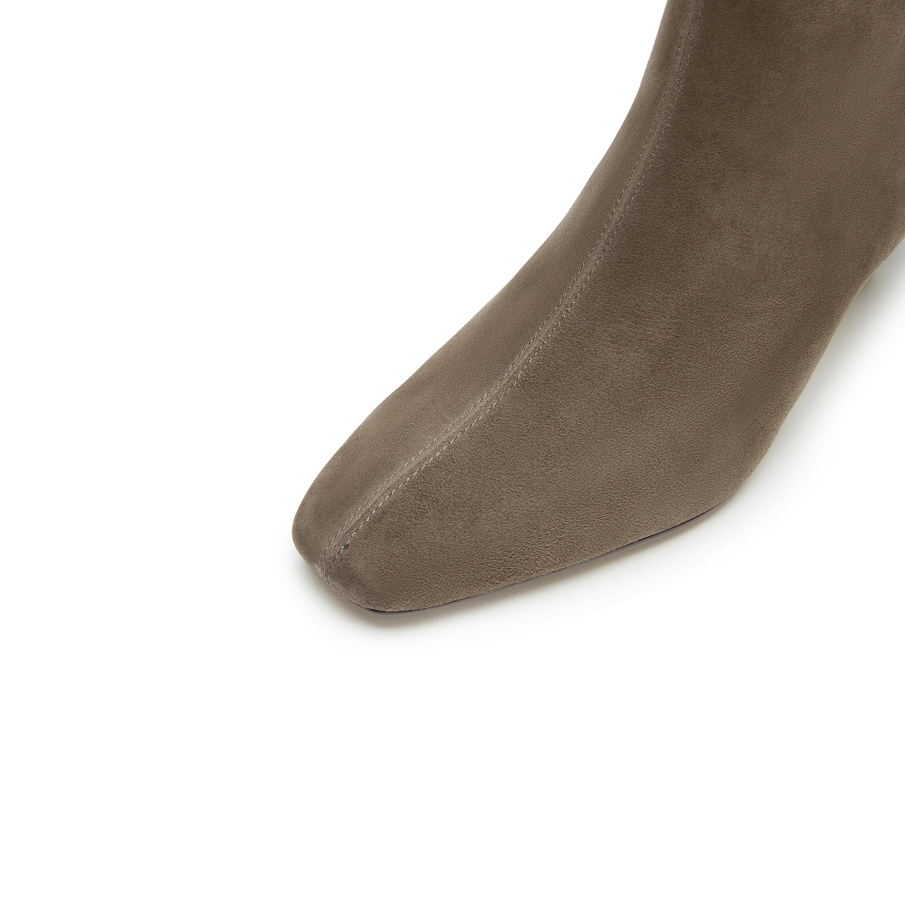 Grey Suede Soft Square-Toe Back-Zip Spool Heel Sock Boots