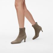 Grey Suede Soft Square-Toe Back-Zip Spool Heel Sock Boots