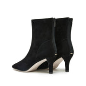 Black Suede Soft Square-Toe Back-Zip Spool Heel Sock Boots