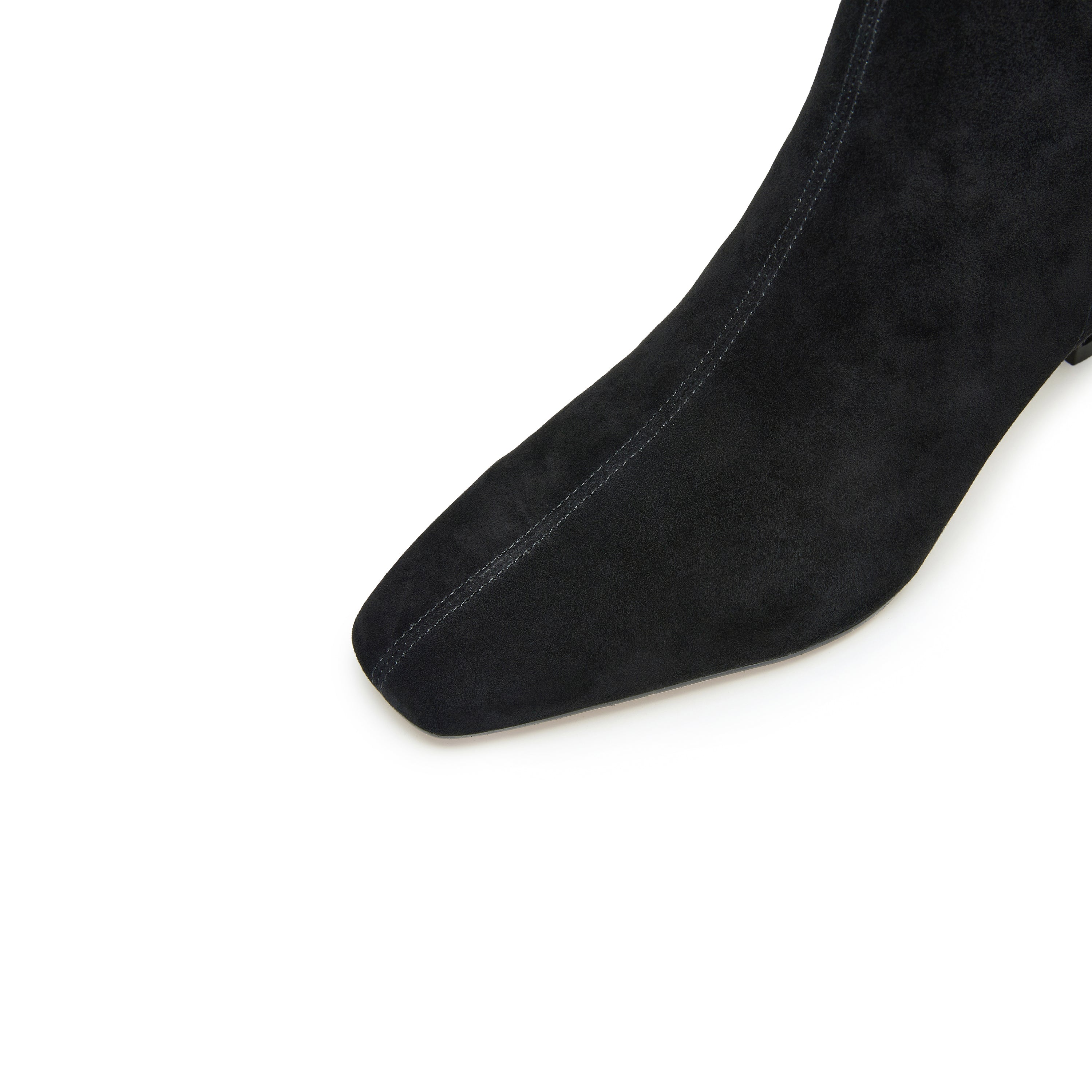 Black Suede Soft Square-Toe Back-Zip Spool Heel Sock Boots