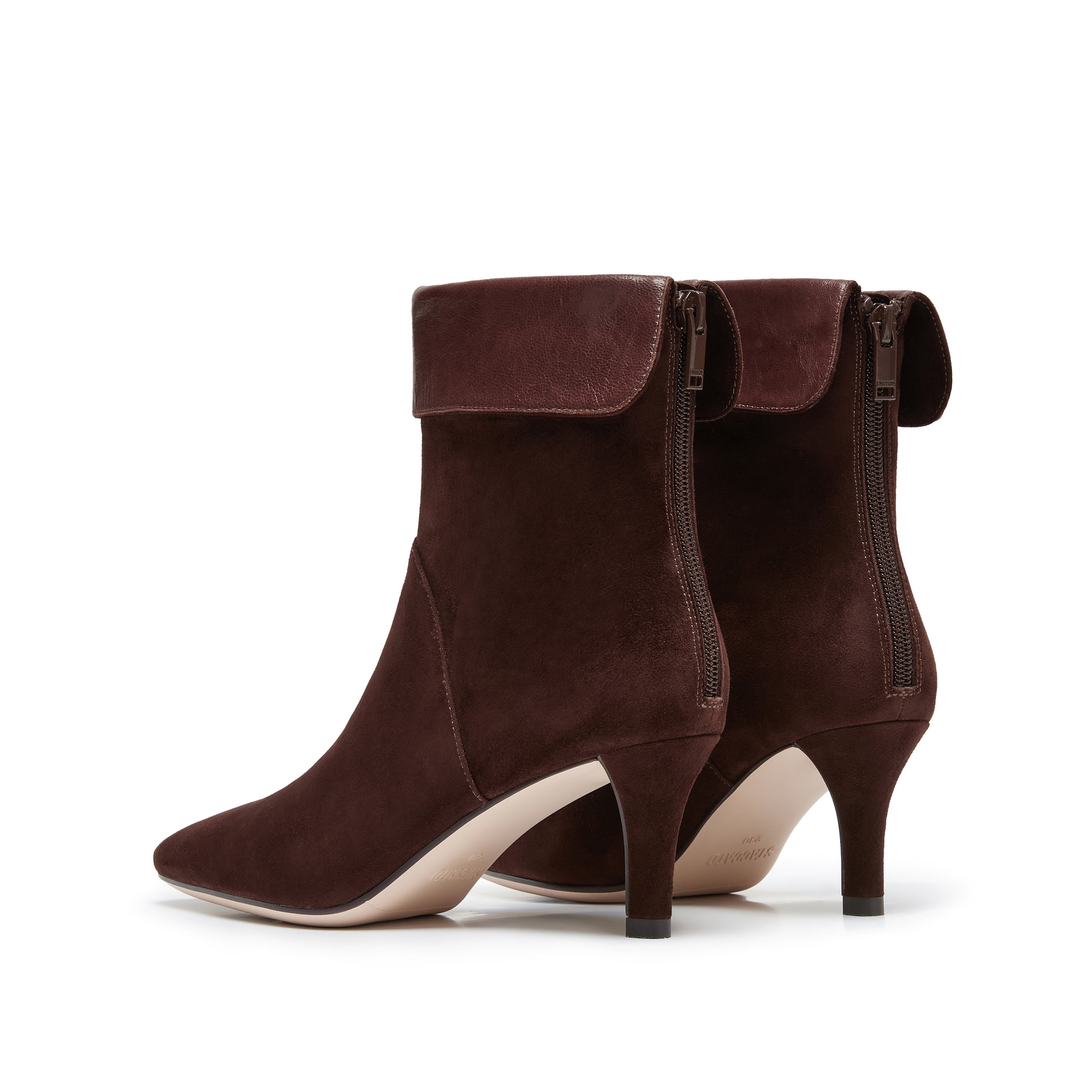 Brown Suede Fold-Over Cuff Back-Zip Spool Heel Boots