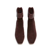 Brown Suede Fold-Over Cuff Back-Zip Spool Heel Boots