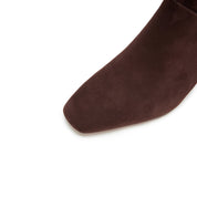 Brown Suede Fold-Over Cuff Back-Zip Spool Heel Boots