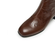 Brown Waxed Leather Square-Toe Block Heel Ankle Boots