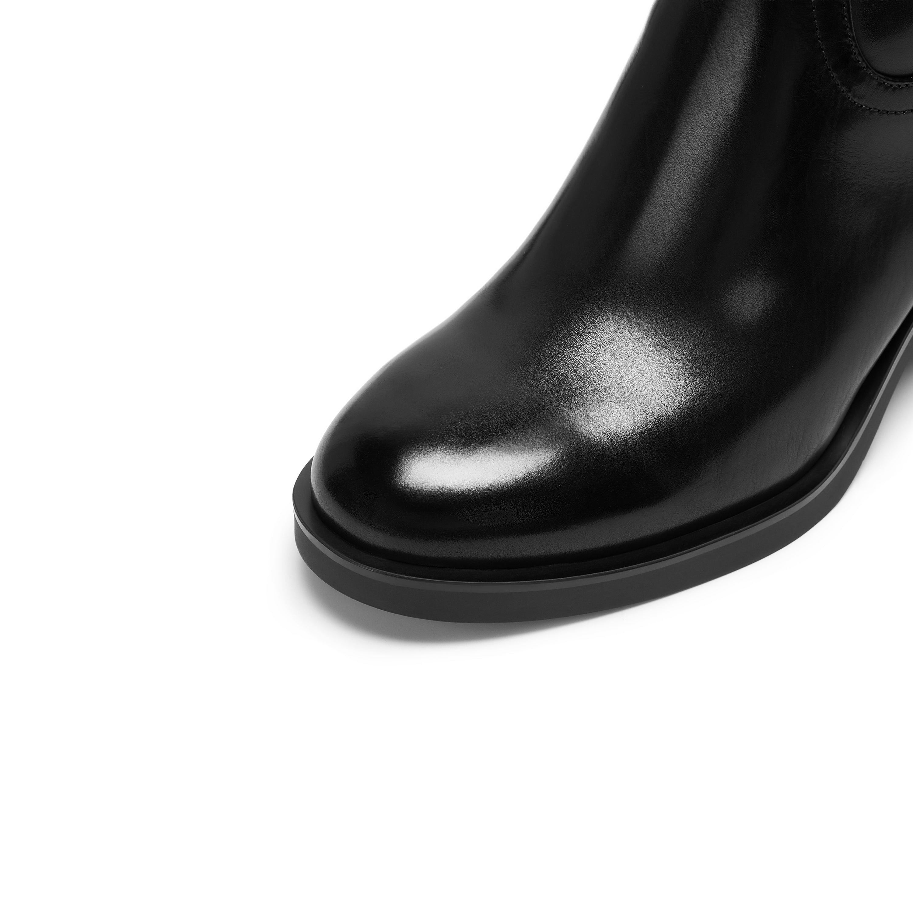 Smooth Leather Round-Toe Back-Zip Block Heel Knee-High Boots