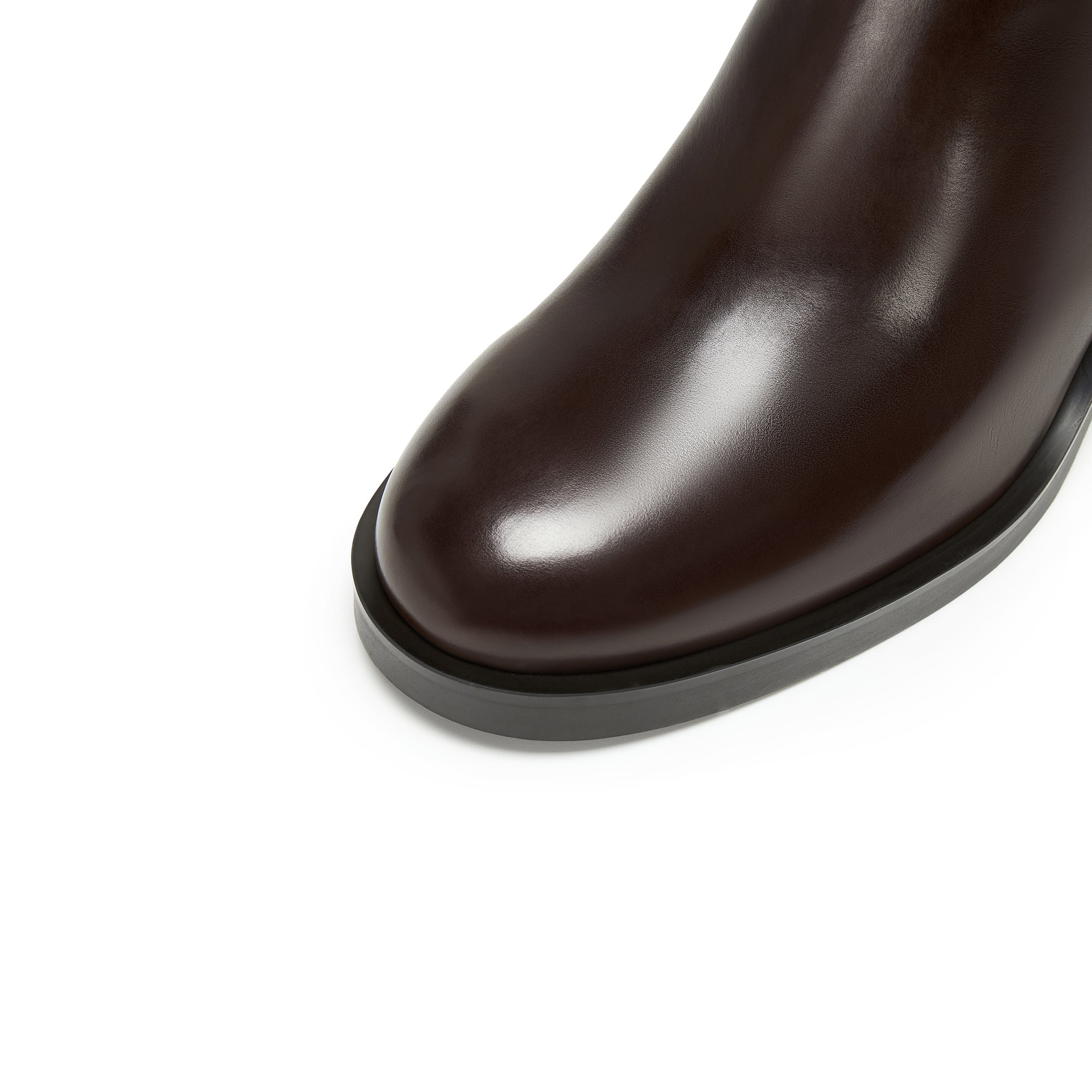 Dark Brown Leather Oval Buckle Block Heel Riding Boots