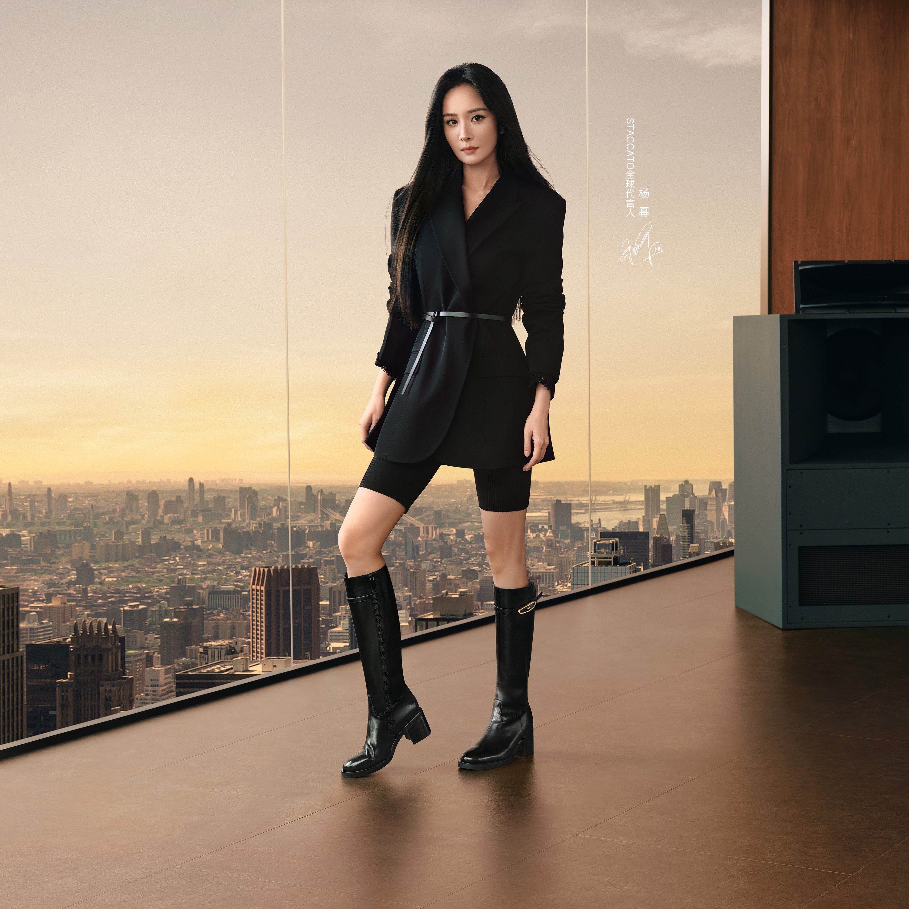 Dark Brown Leather Oval Buckle Block Heel Riding Boots