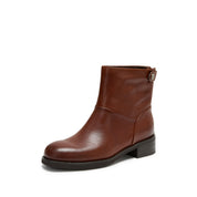 STACCATO Brown Leather Ankle Boots with Logo Metal-Button Back Zip