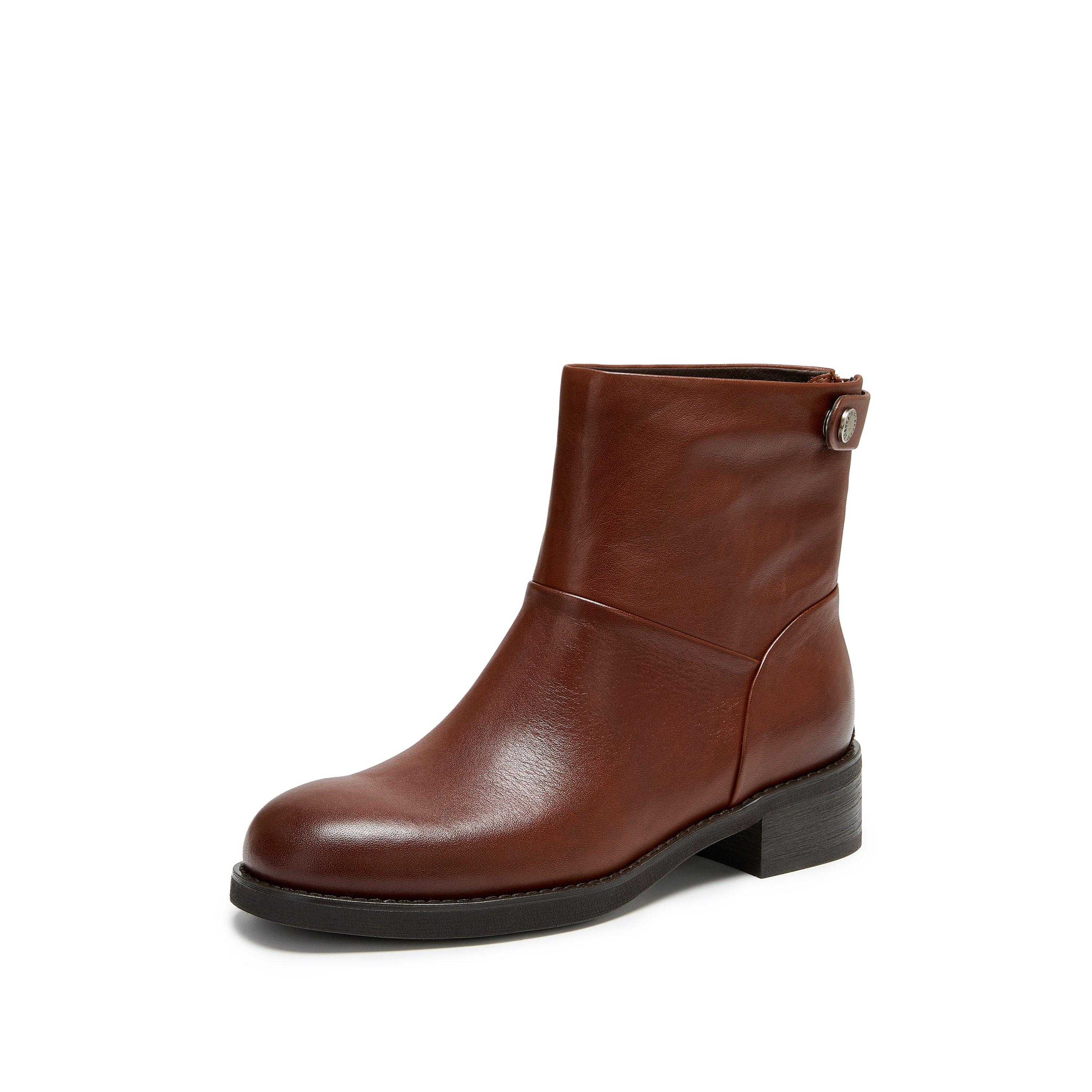 STACCATO Brown Leather Ankle Boots with Logo Metal-Button Back Zip