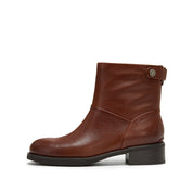 STACCATO Brown Leather Ankle Boots with Logo Metal-Button Back Zip