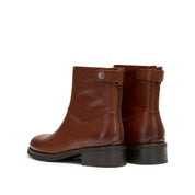 STACCATO Brown Leather Ankle Boots with Logo Metal-Button Back Zip