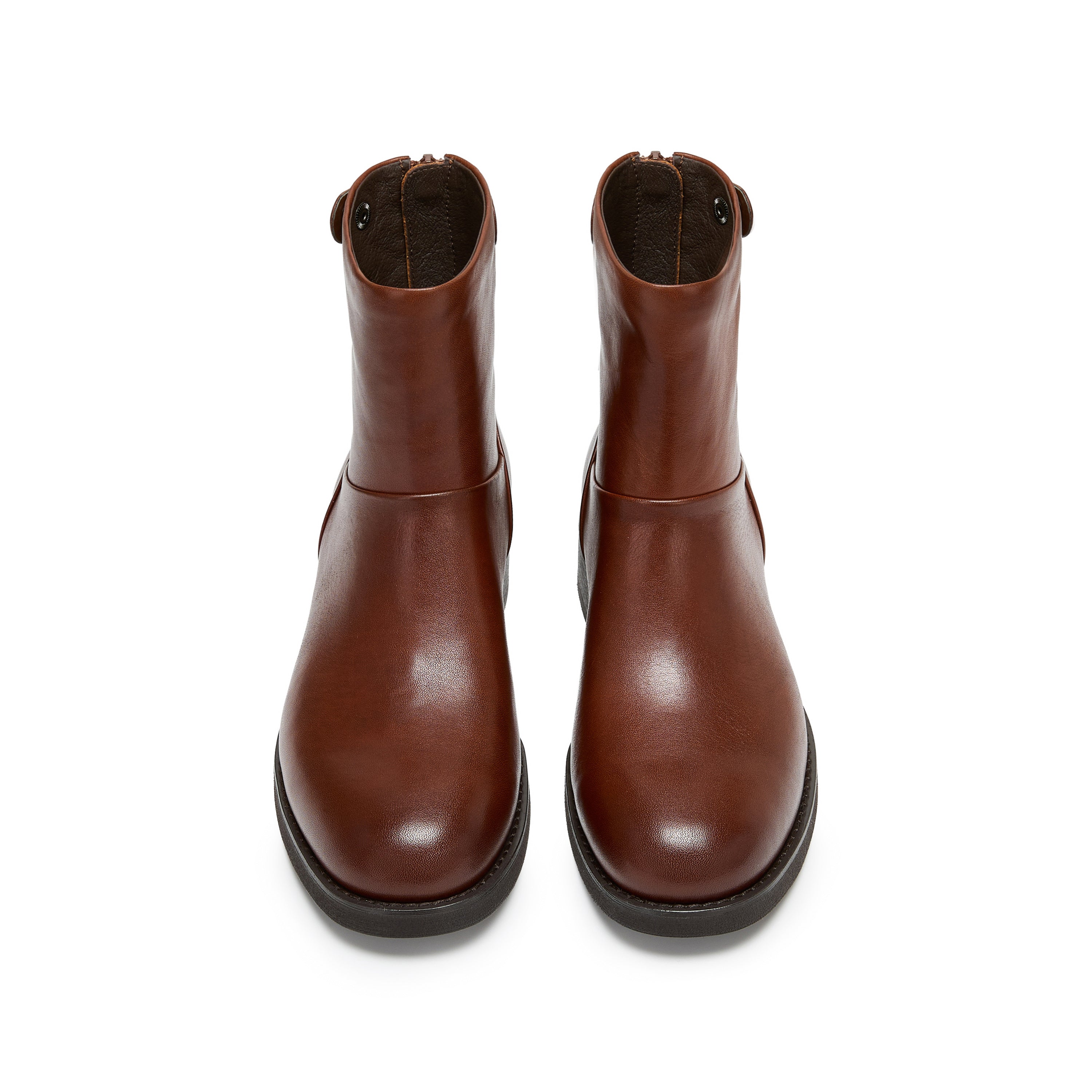 STACCATO Brown Leather Ankle Boots with Logo Metal-Button Back Zip