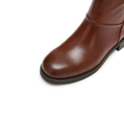 STACCATO Brown Leather Ankle Boots with Logo Metal-Button Back Zip