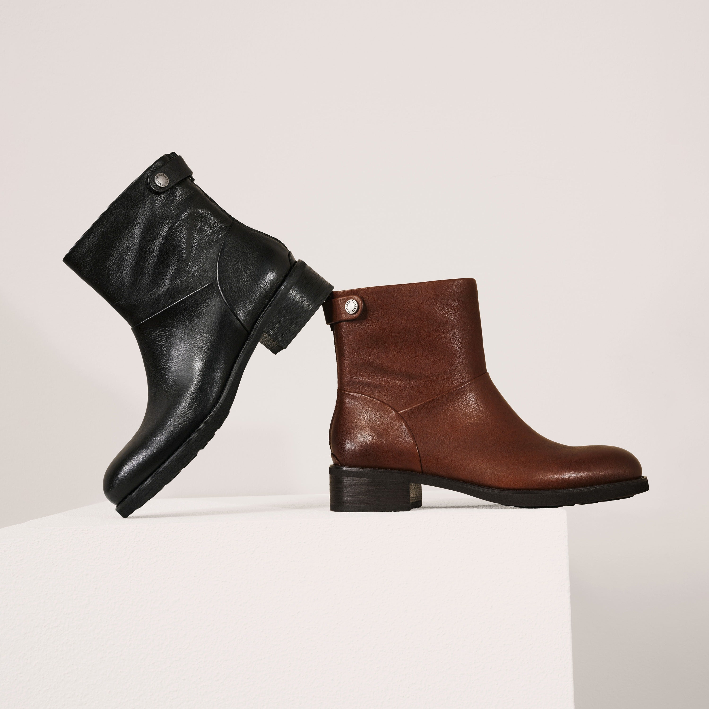 STACCATO Brown Leather Ankle Boots with Logo Metal-Button Back Zip