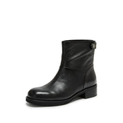 STACCATO Black Leather Ankle Boots with Logo Metal-Button Back Zip