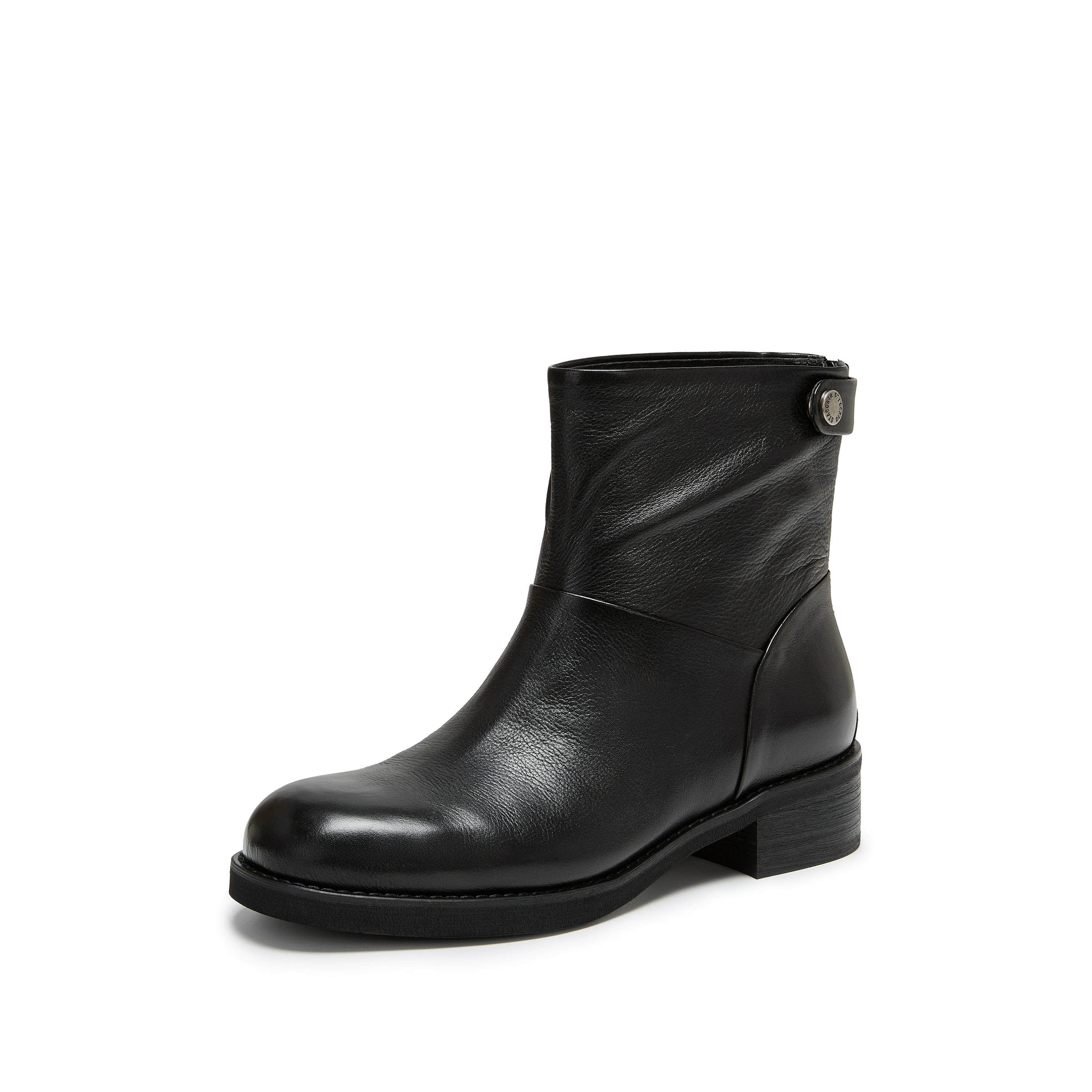 STACCATO Black Leather Ankle Boots with Logo Metal-Button Back Zip