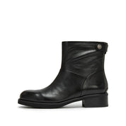 STACCATO Black Leather Ankle Boots with Logo Metal-Button Back Zip