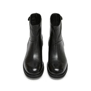 STACCATO Black Leather Ankle Boots with Logo Metal-Button Back Zip