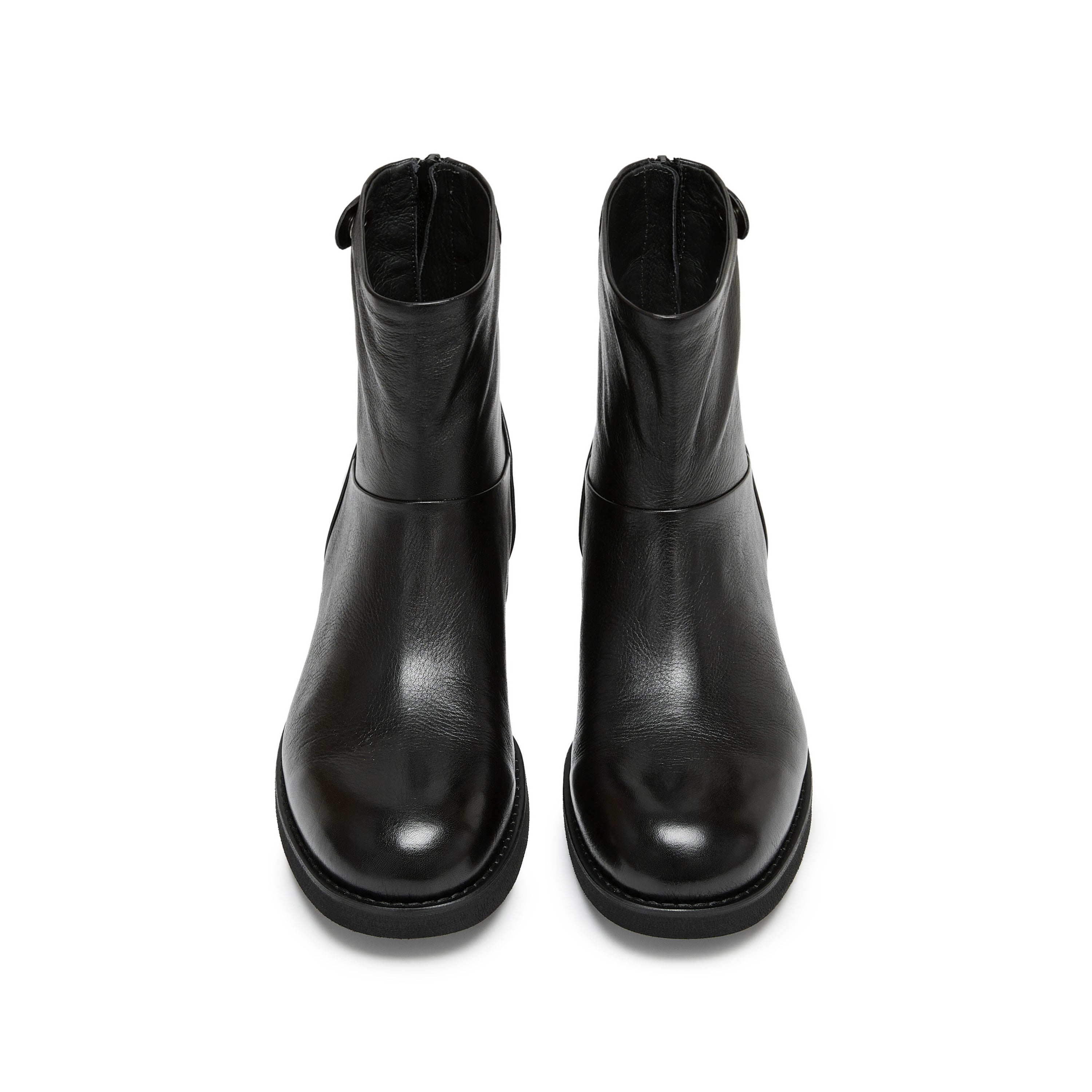 STACCATO Black Leather Ankle Boots with Logo Metal-Button Back Zip