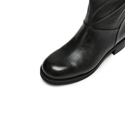 STACCATO Black Leather Ankle Boots with Logo Metal-Button Back Zip