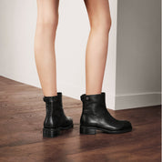 STACCATO Black Leather Ankle Boots with Logo Metal-Button Back Zip