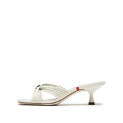 Beige Strappy Leather Heeled Mule Sandals