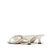 Beige Strappy Leather Heeled Mule Sandals