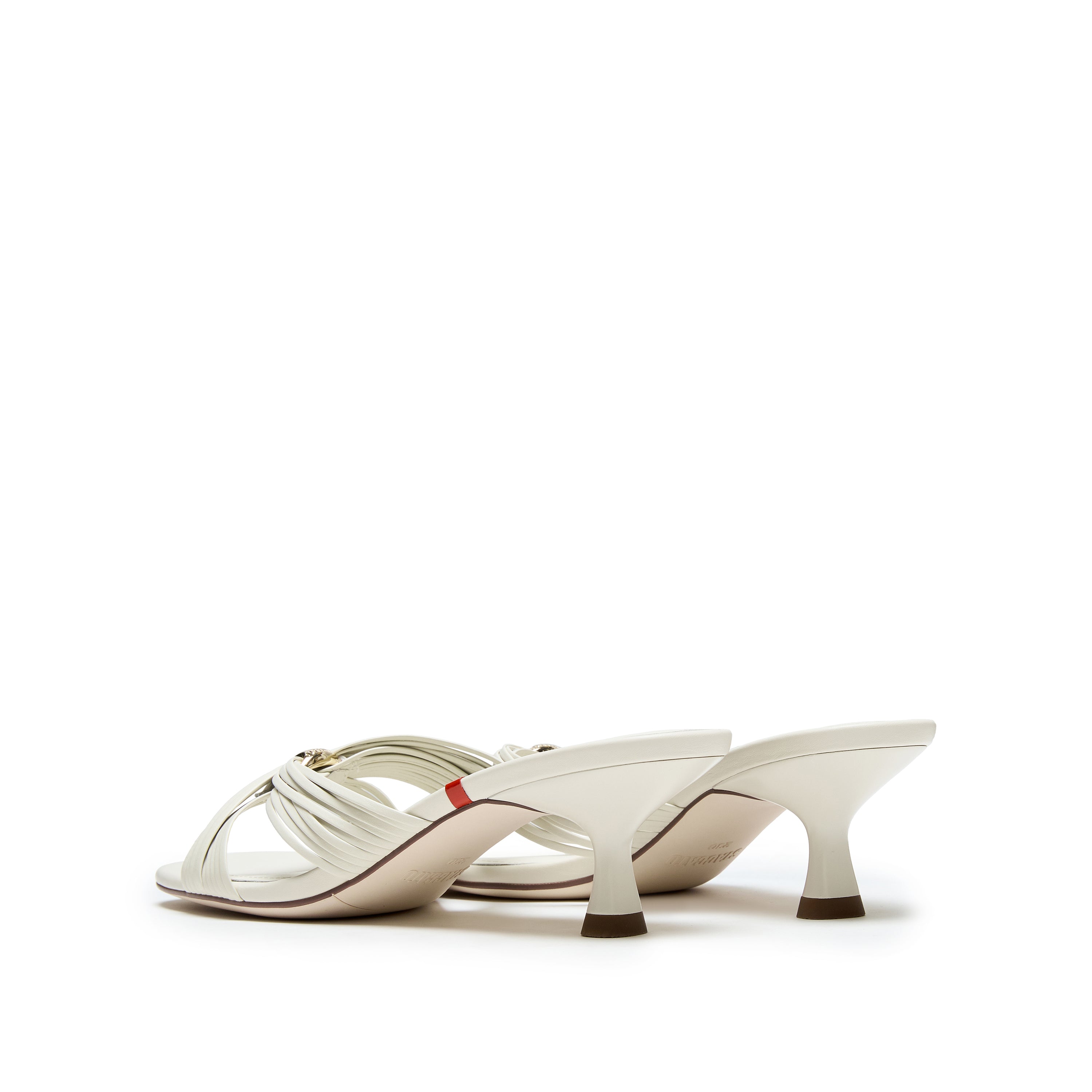 Beige Strappy Leather Heeled Mule Sandals
