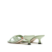 Mint Strappy Leather Heeled Mule Sandals