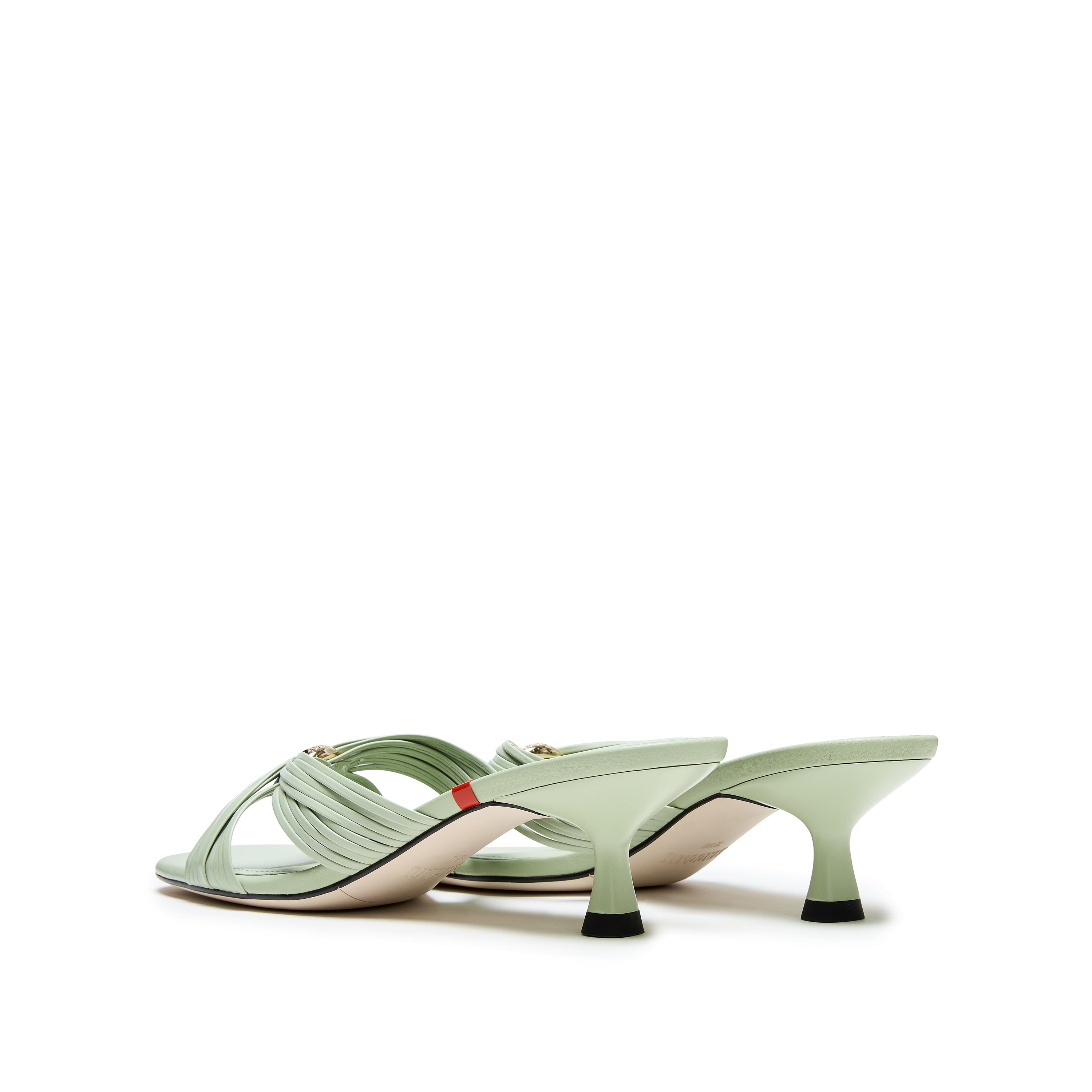 Mint Strappy Leather Heeled Mule Sandals