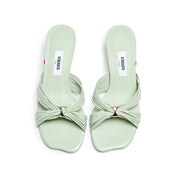 Mint Strappy Leather Heeled Mule Sandals