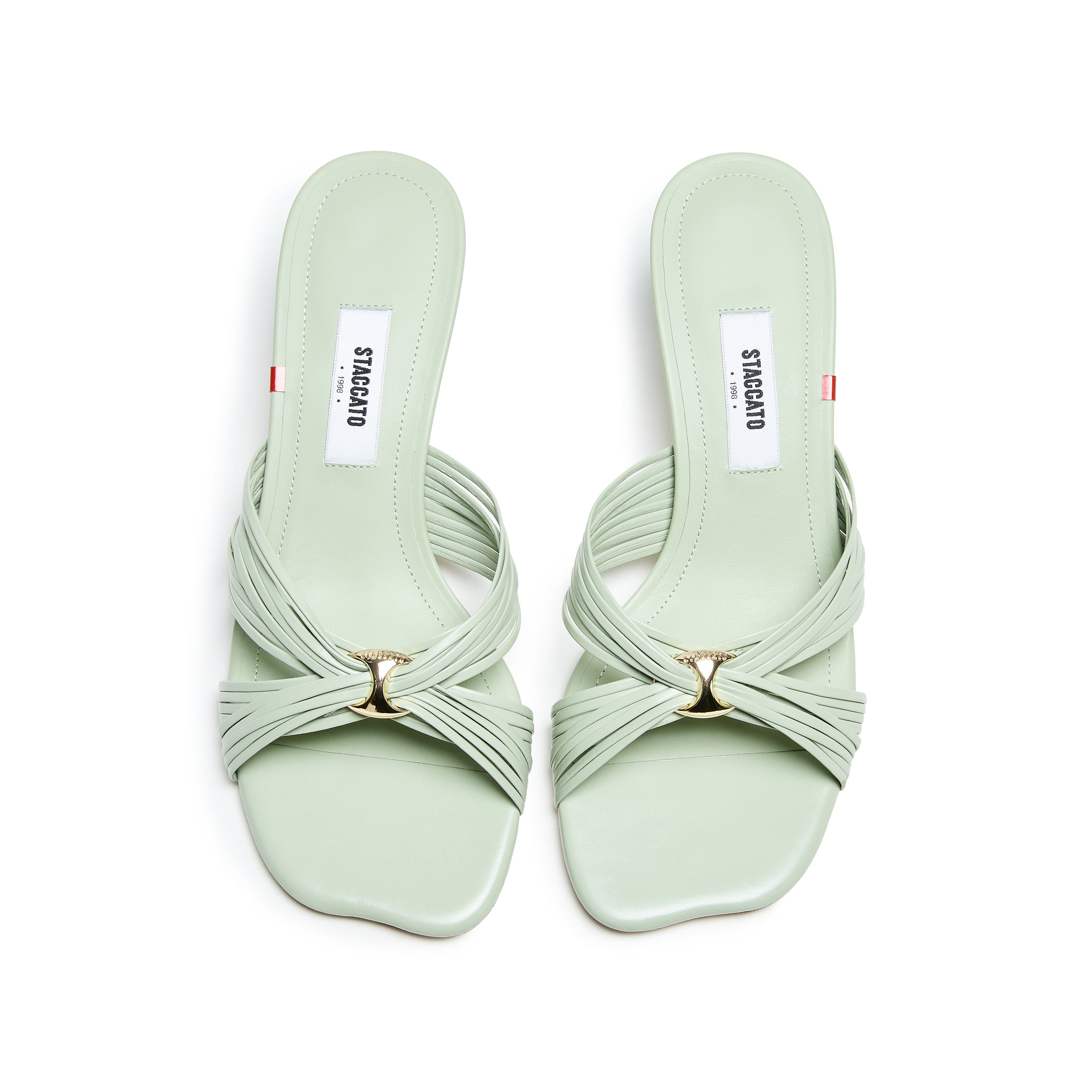 Mint Strappy Leather Heeled Mule Sandals