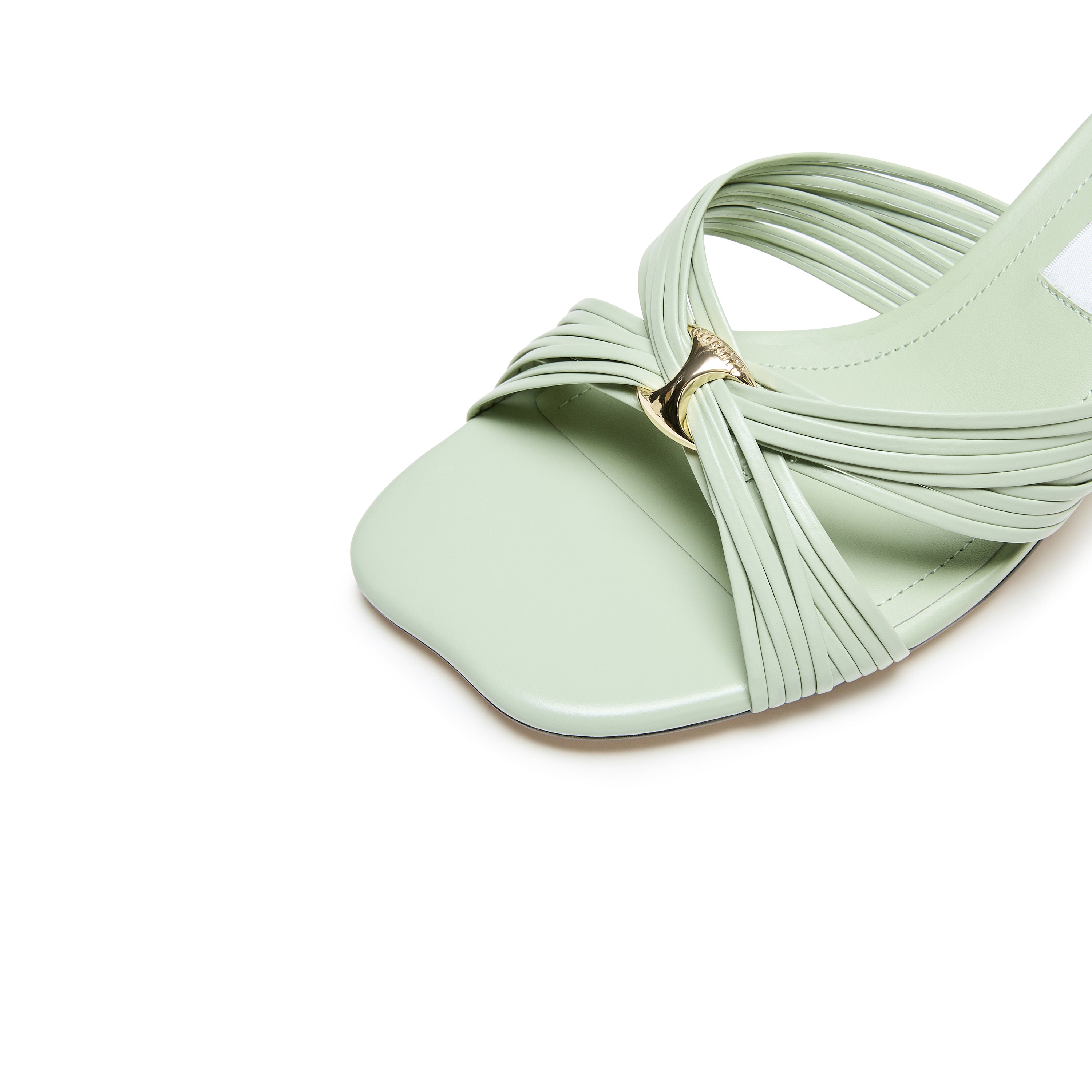 Mint Strappy Leather Heeled Mule Sandals