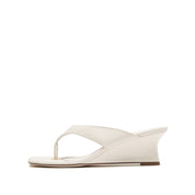 Beige Leather Wedge Flip Flop Snadals