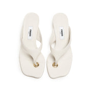 Beige Leather Wedge Flip Flop Snadals
