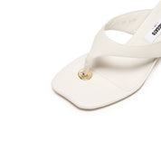 Beige Leather Wedge Flip Flop Snadals