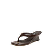 Brown Leather Wedge Flip Flop Snadals