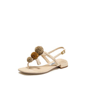 Beige Mini Crystal Lucky Balls Flip-flops Slippers