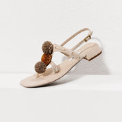 Beige Mini Crystal Lucky Balls Flip-flops Slippers