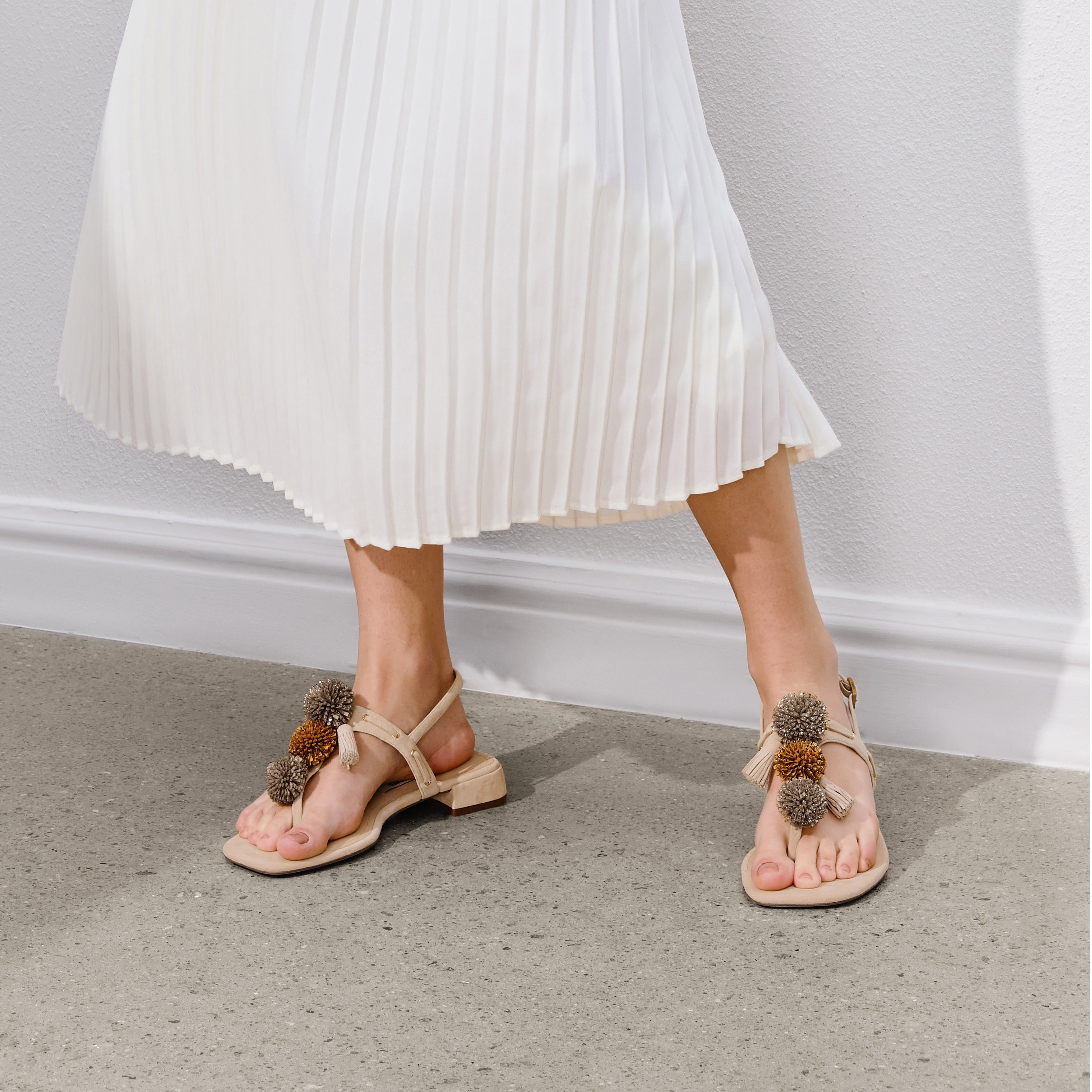 Beige Mini Crystal Lucky Balls Flip-flops Slippers