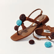 Beige Mini Crystal Lucky Balls Flip-flops Slippers