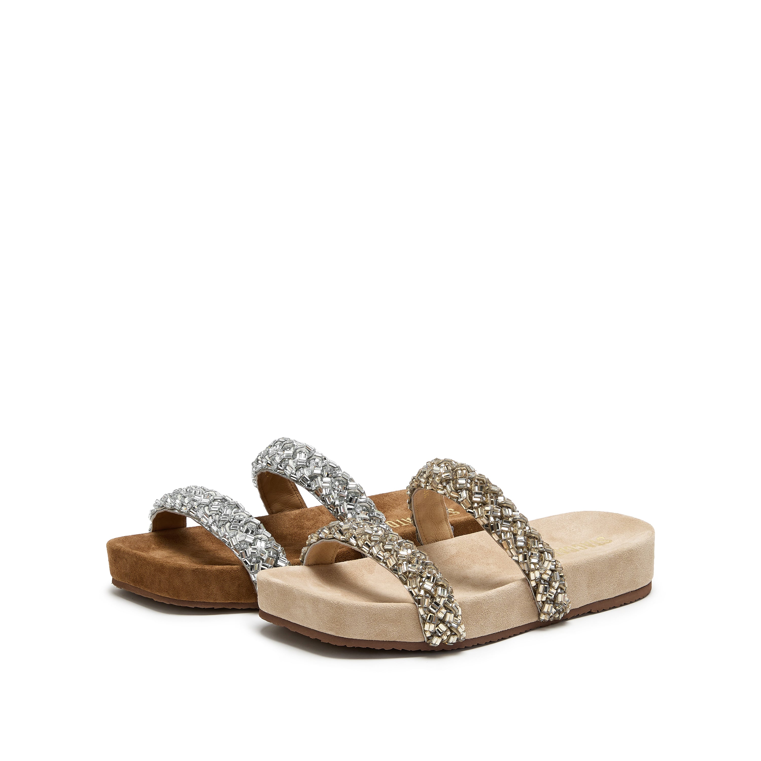 Bownie Suede Crystal-Woven Strappy Sandals