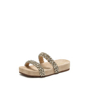 Beige Suede Crystal-Woven Strappy Sandals