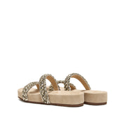 Beige Suede Crystal-Woven Strappy Sandals