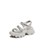 Light Grey Crystal-embellished Strappy Sporty Sandals