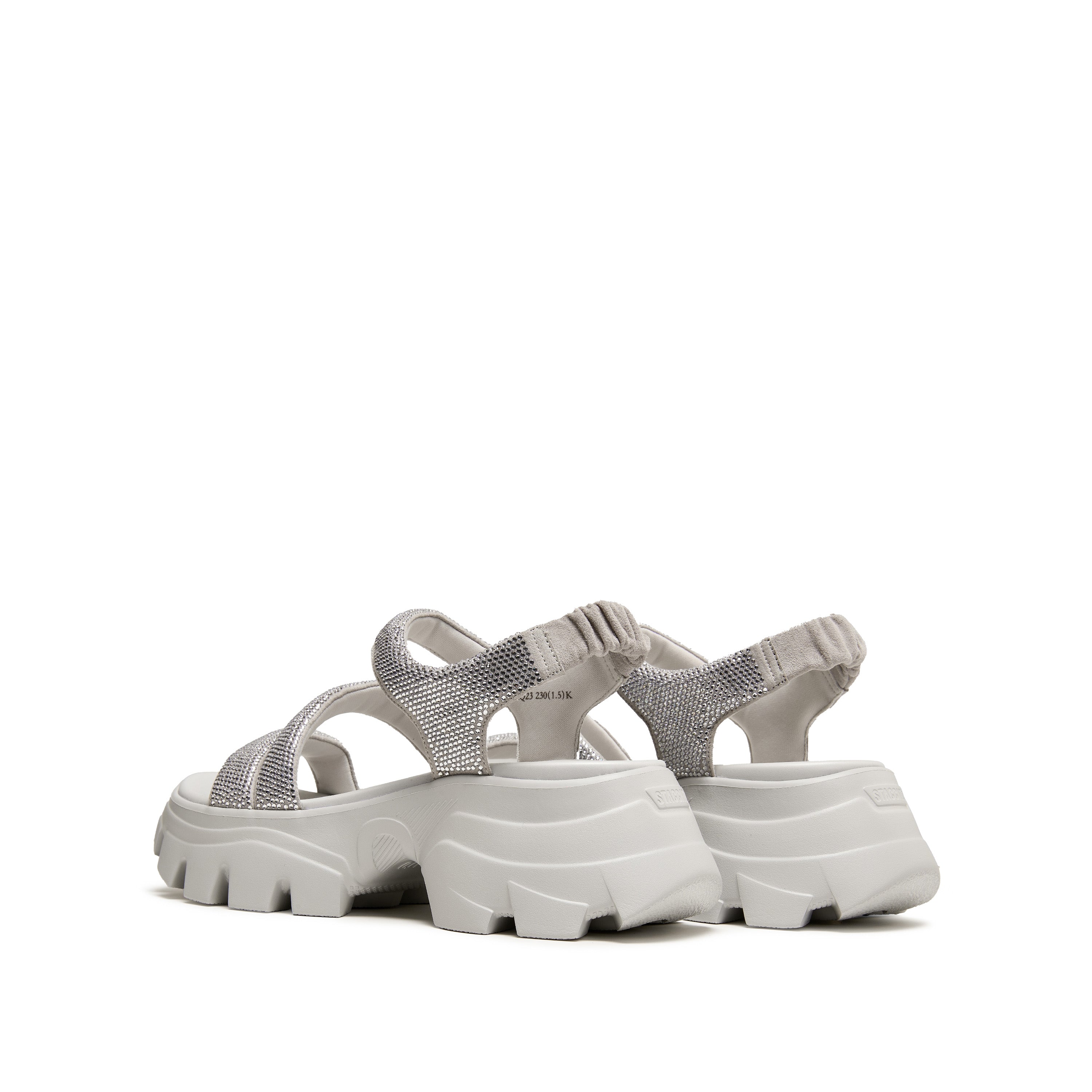 Light Grey Crystal-embellished Strappy Sporty Sandals