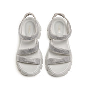 Light Grey Crystal-embellished Strappy Sporty Sandals
